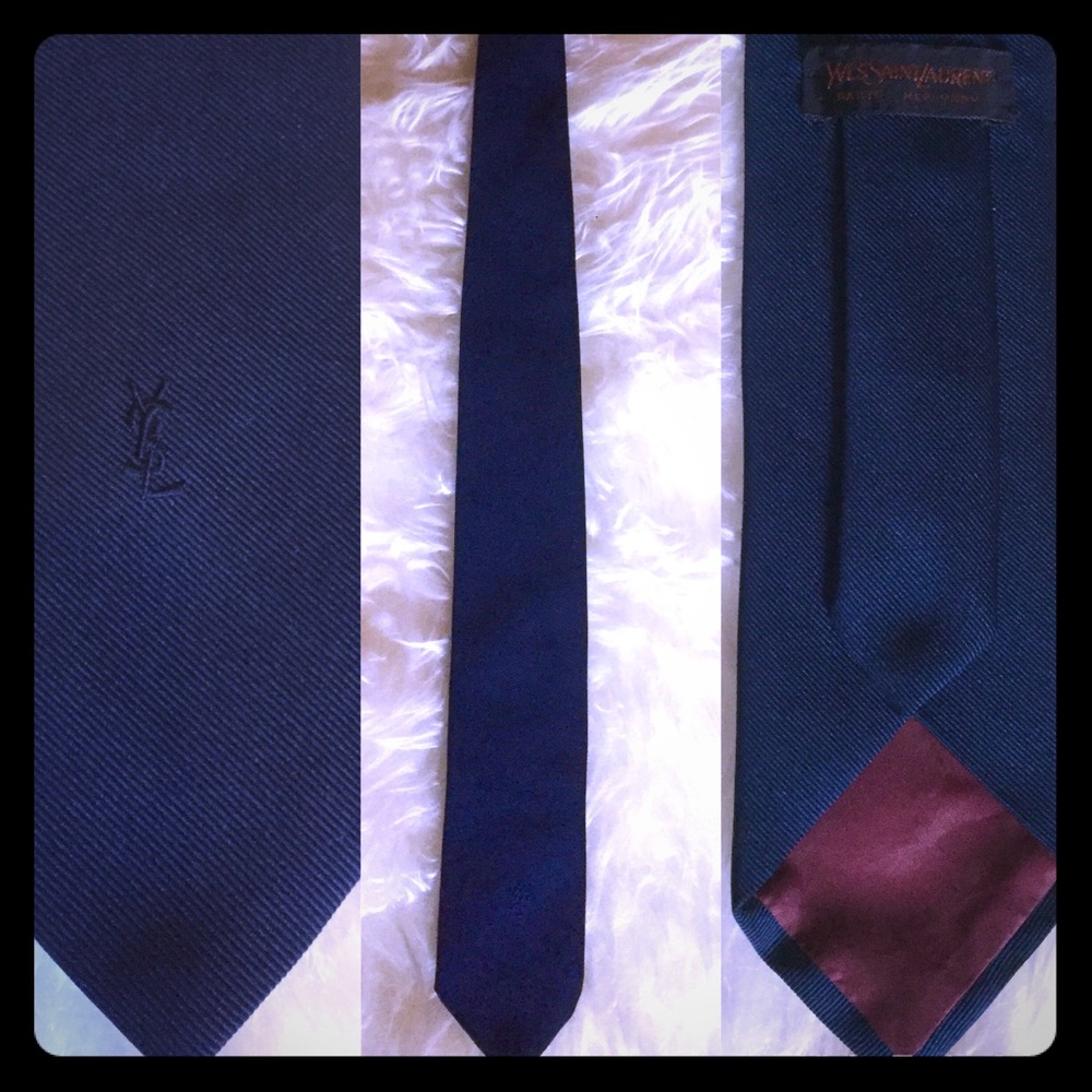 SOLD Navy Blue Yves Saint Laurent Tie W/YSL Logo.